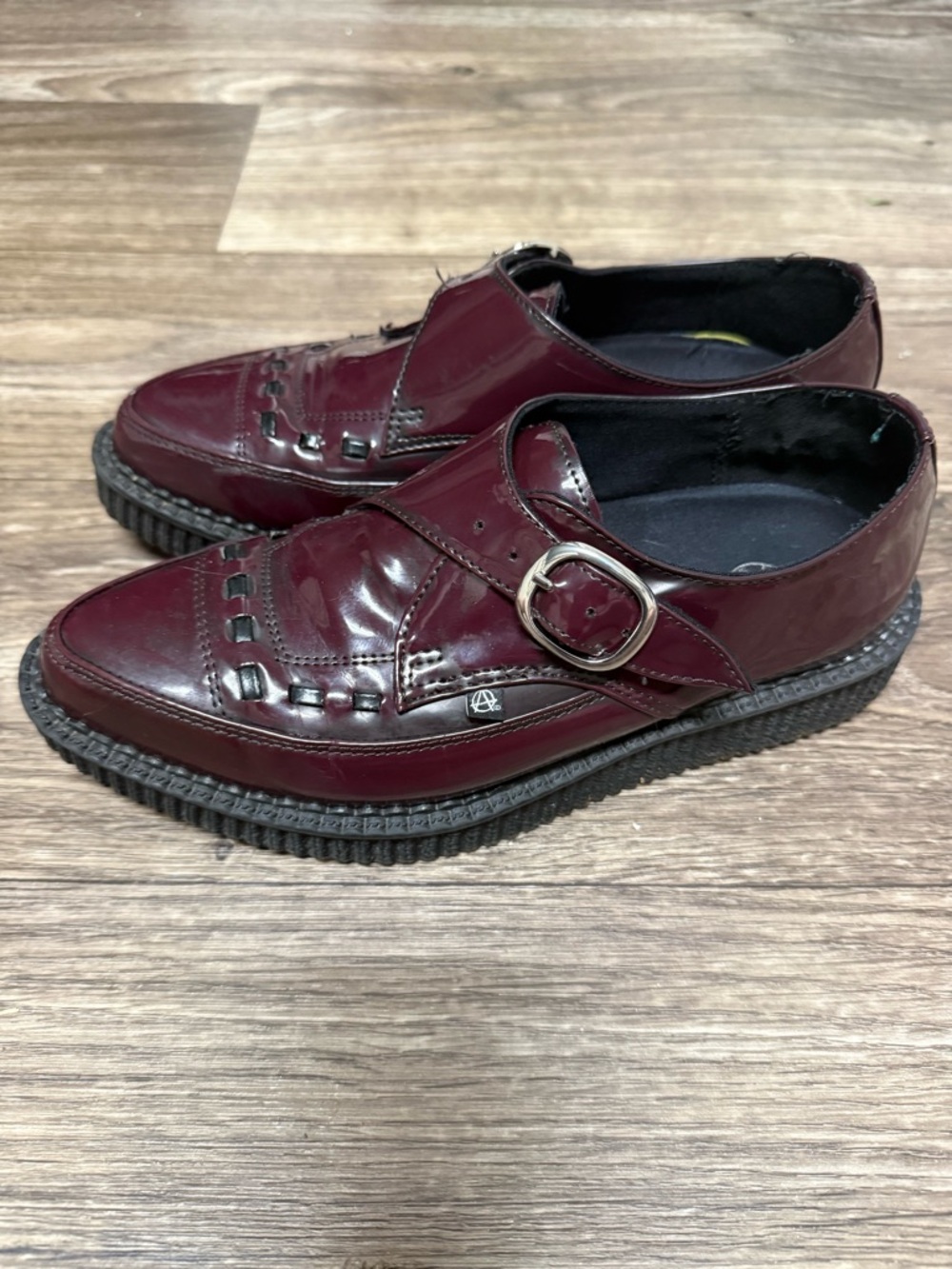 TUK Women’s Burgundy Patent Leather Monk Strap Shoes - Picture 3 of 6